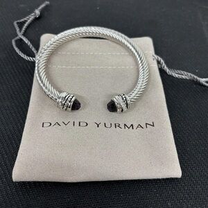 David Yurman Silver Cable Bracelet with Purple Synthetic Gemstones, 7mm